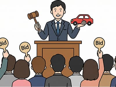 買取業者が手を挙げて競り合っている様子