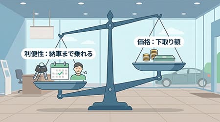 買取と下取りの競争原理の違いを示す図